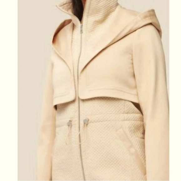 Soia & Kyo Enora jacket. Spring. Quilted parts. Hood. Cream/tan Size L. - Picture 3 of 16
